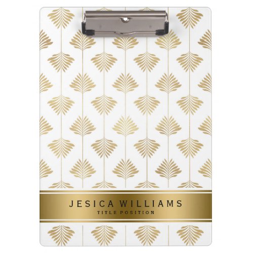 Gold  White Art_Deco Leafs Pattern Clipboard