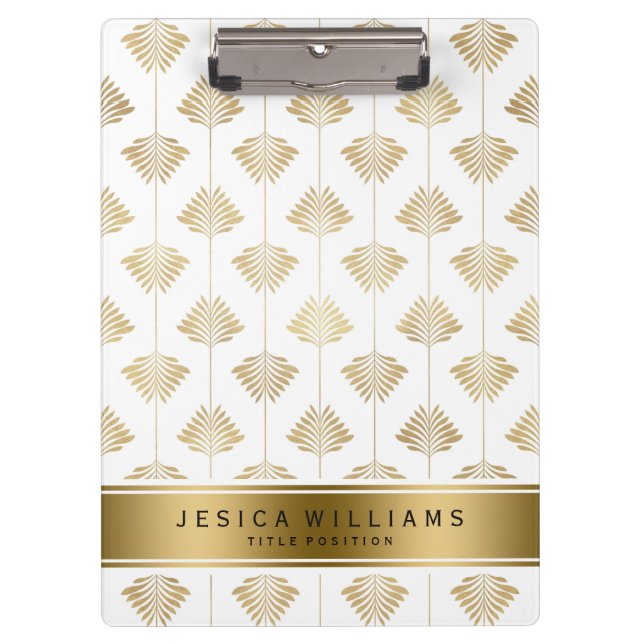 Gold & White Art-Deco Leafs Pattern Clipboard (Front)