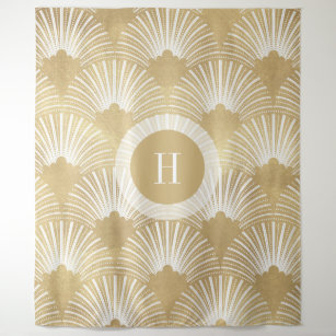 Gold & White Art-deco Pattern No.38 Tapestry