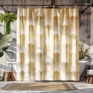 Gold & White Art-Deco Pattern Shower Curtain