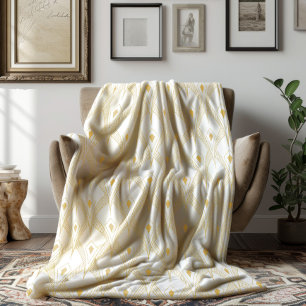 Gold & white art-deco seamless pattern 3 fleece blanket