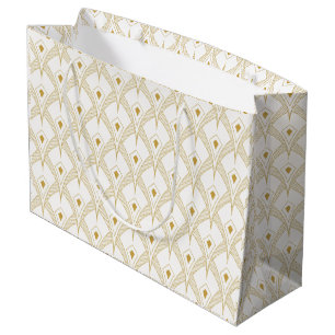 Gold & white art-deco seamless pattern 3 large gift bag
