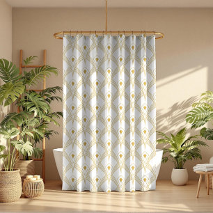 Gold & white art-deco seamless pattern 3 shower curtain