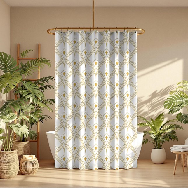 Gold & white art-deco seamless pattern 3 shower curtain (Creator Uploaded)