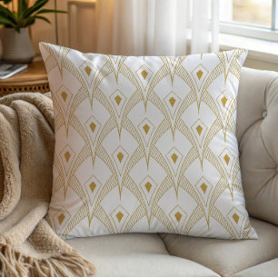 Gold & white art-deco seamless pattern 3 throw pillow