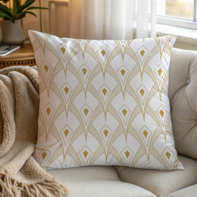 Gold & white art-deco seamless pattern 3 throw pillow (Creator Uploaded)