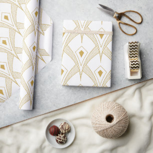 Gold & white art-deco seamless pattern 3 wrapping paper