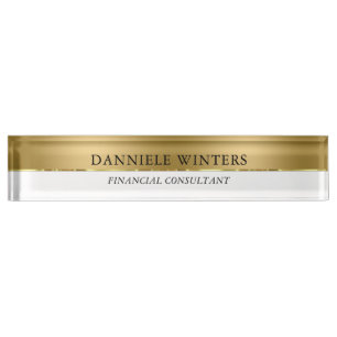 Gold & White Background Black Typography Desk Name Plate