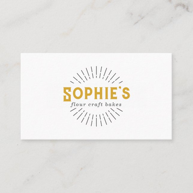 Gold White Baker Bakery Logo Business Card (Front)