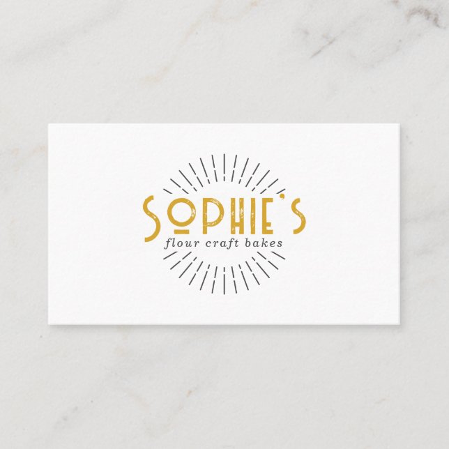 Gold White Baker Bakery Logo Business Card (Front)