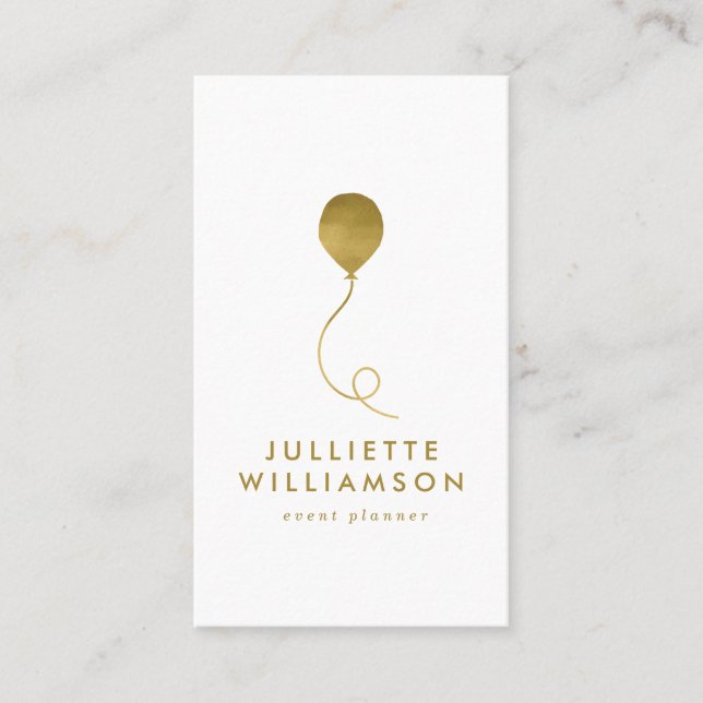 Gold & White Balloon Event Planner Social Media Business Card (Front)