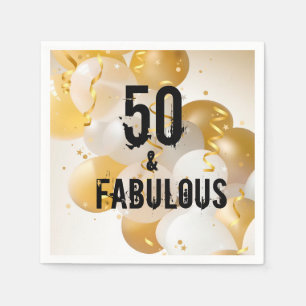 Gold White Balloons 50 and Fabulous Napkins
