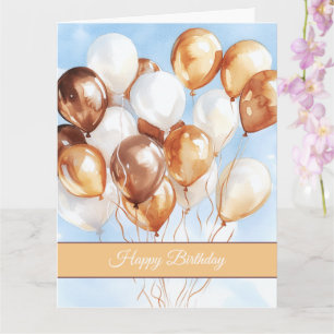 Gold White Balloons Blue Skies Birthday Card