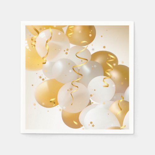 Gold  White Balloons Party Napkins