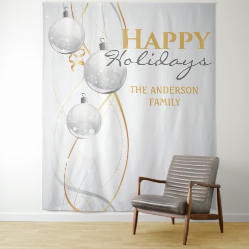 Gold white balls elegant ribbon Christmas greeting Tapestry