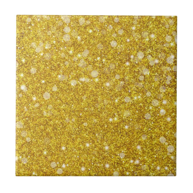 Gold White Bauble Color Faux Glitter Solid Ceramic Tile (Front)