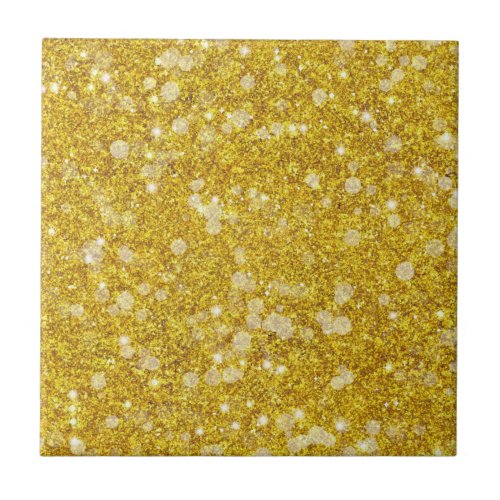 Gold White Bauble Color Faux Glitter Solid Ceramic Tile