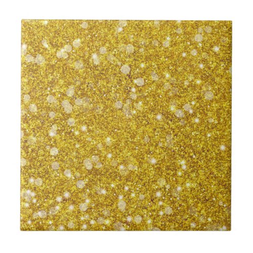 Gold White Bauble Color Faux Glitter Solid Ceramic Tile