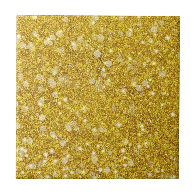 Gold White Bauble Color Faux Glitter Solid Ceramic Tile (Front)