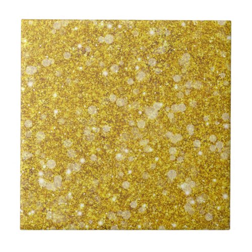 Gold White Bauble Color Faux Glitter Solid Ceramic Tile