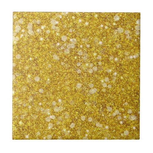 Gold White Bauble Color Faux Glitter Solid Ceramic Tile