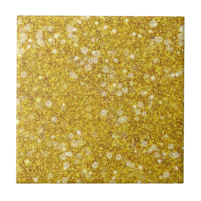 Gold White Bauble Color Faux Glitter Solid Ceramic Tile (Front)