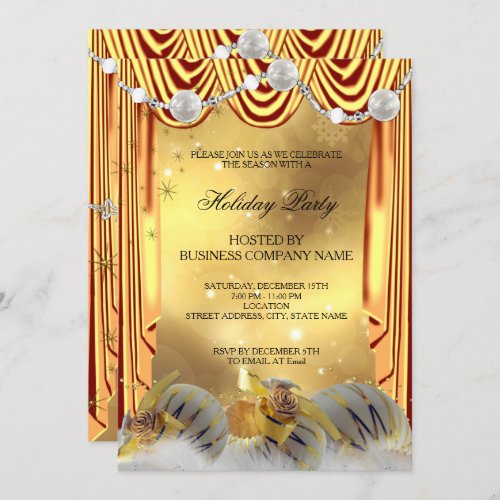 Gold White Baubles Christmas Holiday Party Invitation