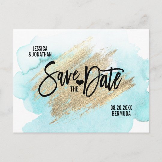 Gold White Beach Destination Wedding Save The Date Announcement