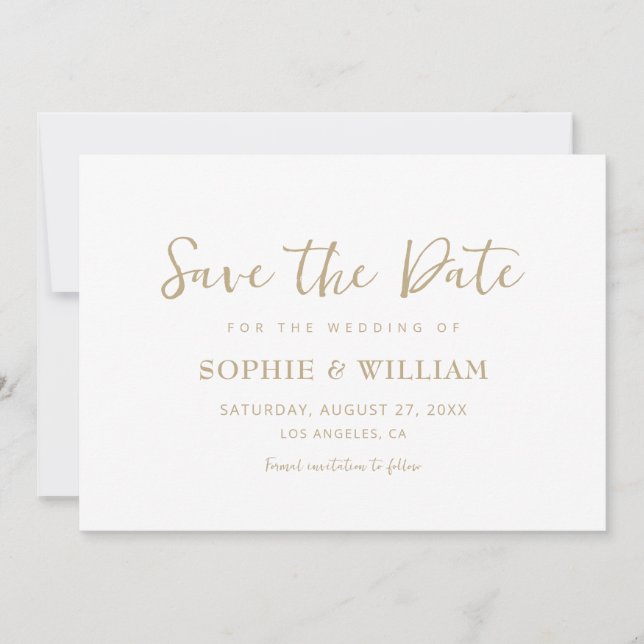 Gold & White Beautiful Elegant Wedding Save The Date (Front)
