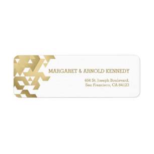 Gold & White Birthday Address Geometric Pattern Label