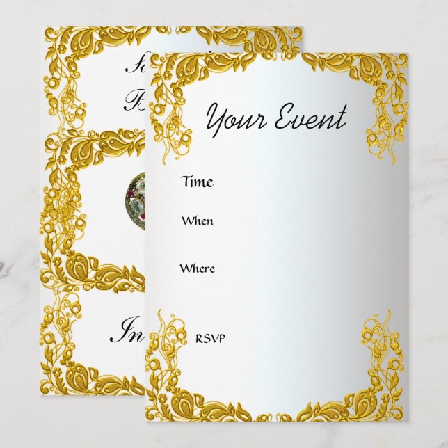 Gold White Birthday Invitation (Front/Back)