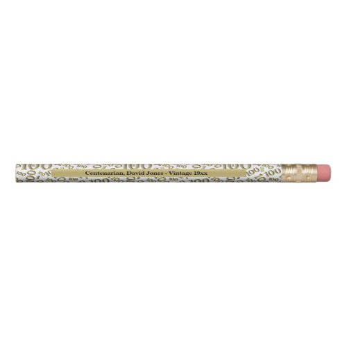 GoldWhite Birthday Number 100 Pattern Favor Gift Pencil