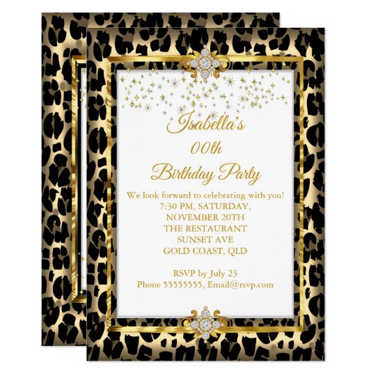 Gold White Black Animal Print Birthday Party Invitation Gold White Black Animal Print Birthday Party Invitation