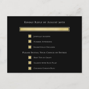 Gold White Black background Menu Choice RSVP Card
