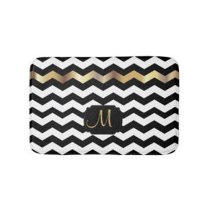 Gold, White & Black Chevron Design Bathroom Mat