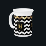 Gold, White & Black Chevron Design Pitcher<br><div class="desc">Monogram Metallic Gold, White & Black Chevron Design Pitcher ready for you to personalized. Makes the perfect gift for your home. ⭐This Product is 100% Customizable. Graphics and / or text can be added, deleted, moved, resized, changed around, rotated, etc... ⭐99% of my designs in my store are done in...</div>