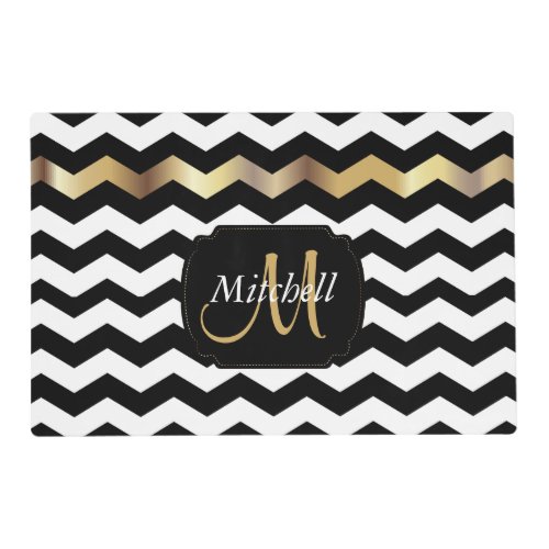 Gold White  Black Chevron  DIY Text Placemat