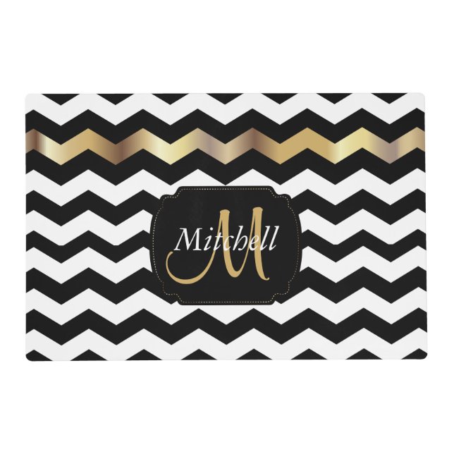 Gold, White & Black Chevron | DIY Text Placemat (Front)