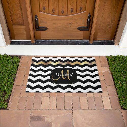 Gold White  Black Chevron Doormat