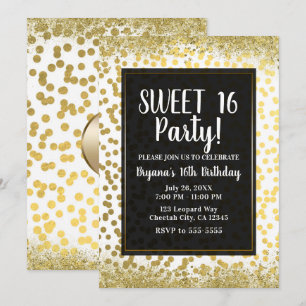 Gold White & Black Foil Confetti Modern Party Invitation