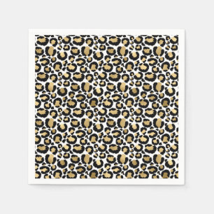 Gold, white & black leopard animal print napkins