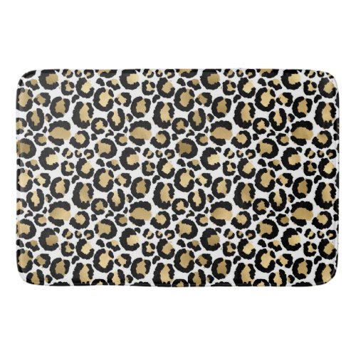 Gold white  black leopard print bath mat