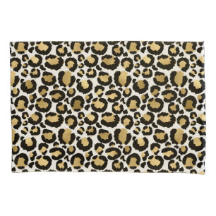 Gold, white, & black leopard print pillow case