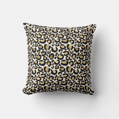 Gold white  black leopard print throw pillow