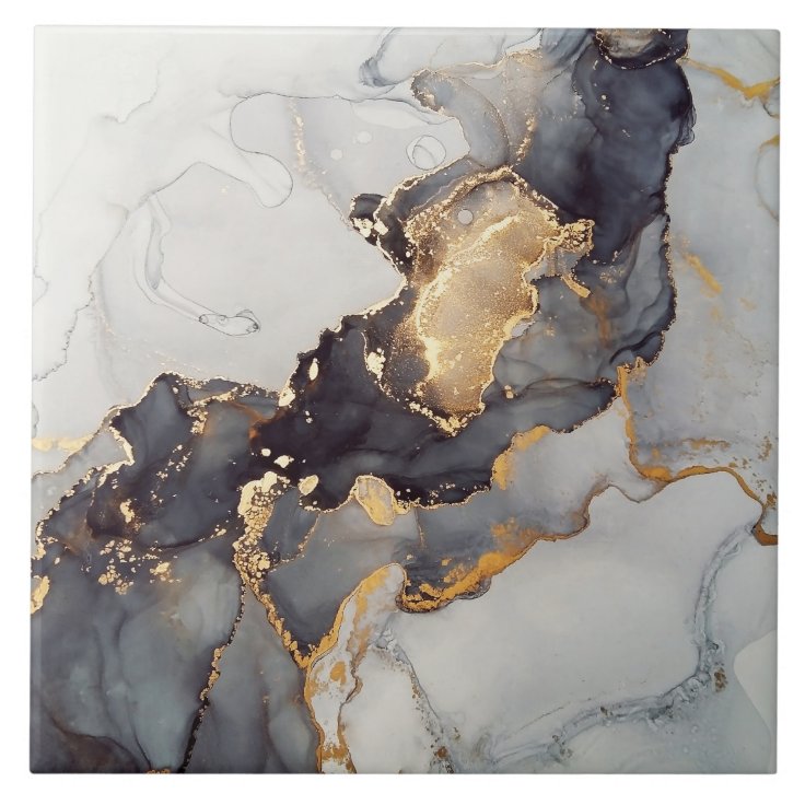 Gold White Black Marble Ceramic Tile Zazzle