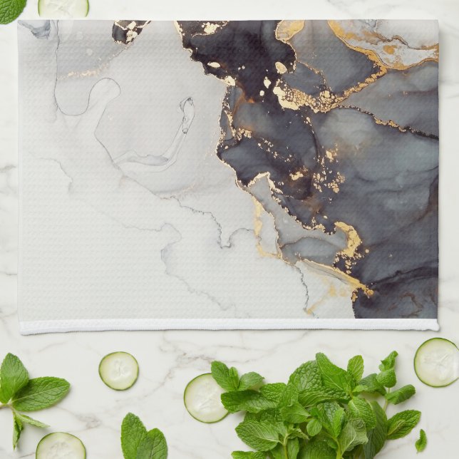 Gold White Black Marble Kitchen Towel (Folded)