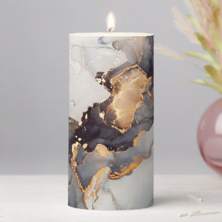 Gold White Black Marble  Pillar Candle