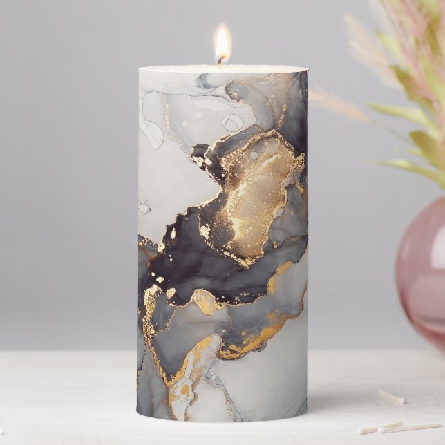 Gold White Black Marble  Pillar Candle (In Situ)