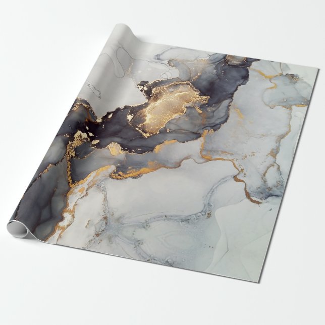 Gold White Black Marble Wrapping Paper (Unrolled)