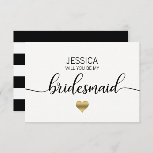 Gold White Black Will You Be my Bridesmaid Invitation